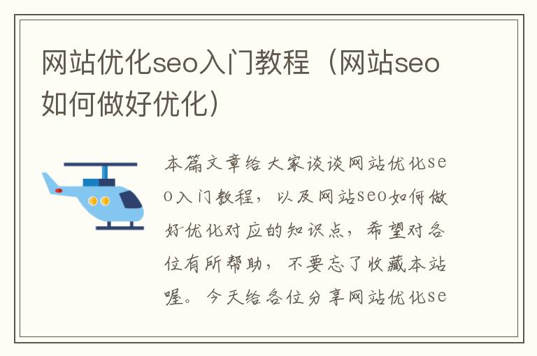 网站优化seo入门教程(网站seo如何做好优化)