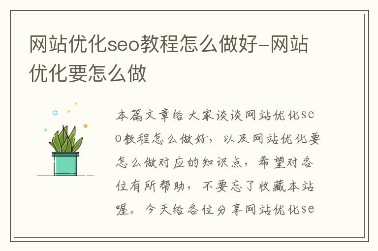 网站优化seo教程怎么做好-网站优化要怎么做