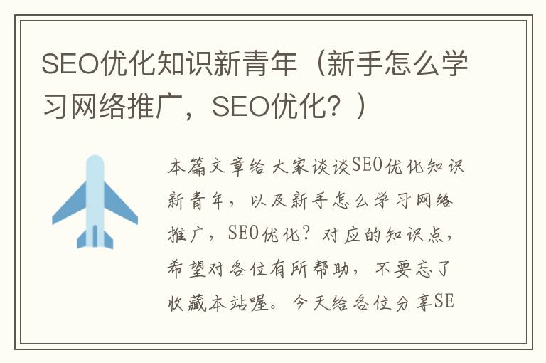 SEO优化知识新青年(新手怎么学习网络推广,SEO优化?)