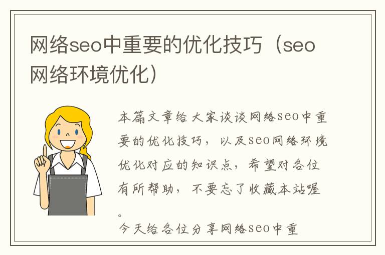 网络seo中重要的优化技巧(seo网络环境优化)