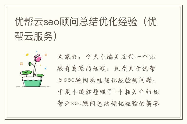 优帮云seo顾问总结优化经验(优帮云服务)