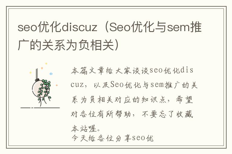seo优化discuz(Seo优化与sem推广的关系为负相关)