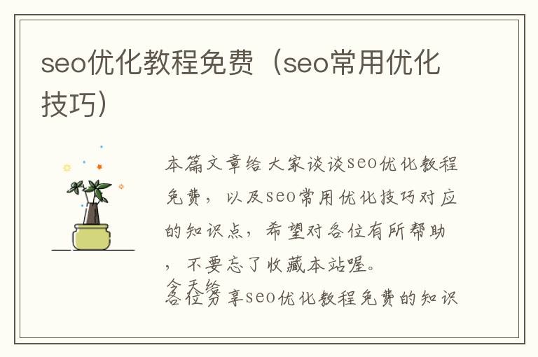 seo优化教程免费(seo常用优化技巧)