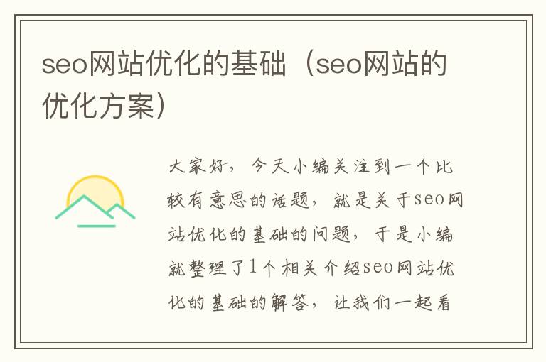 seo网站优化的基础(seo网站的优化方案)