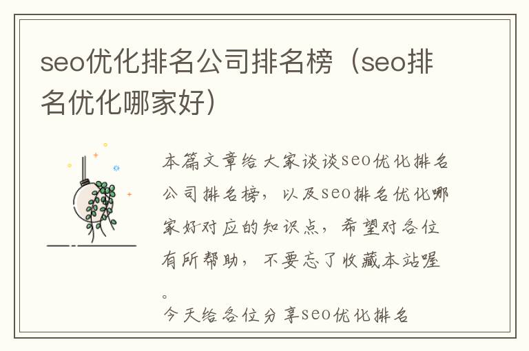 seo优化排名公司排名榜(seo排名优化哪家好)