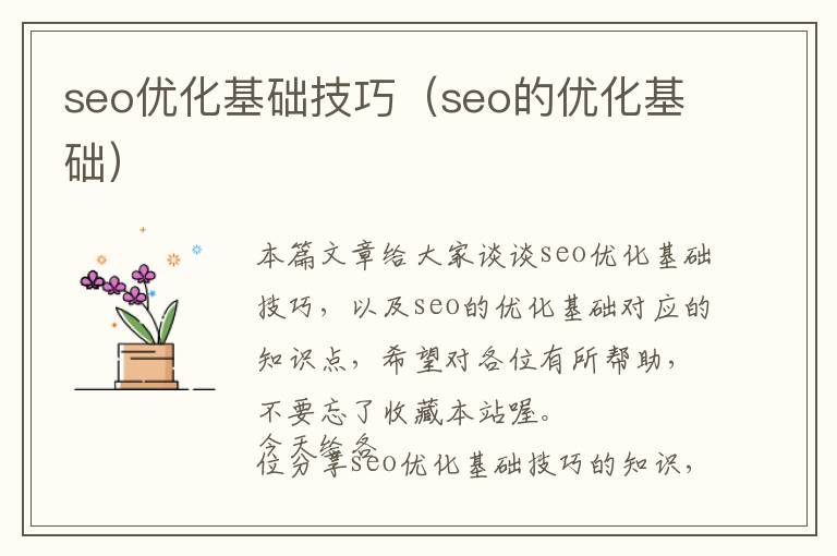 seo优化基础技巧(seo的优化基础)