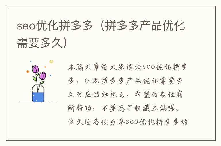 seo优化拼多多(拼多多产品优化需要多久)