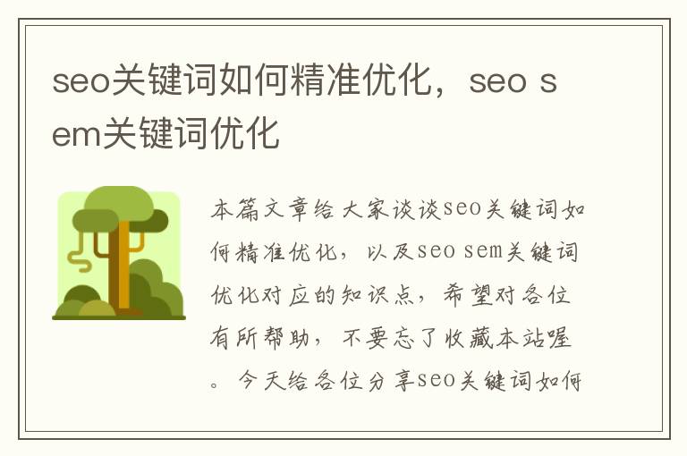 seo关键词如何精准优化,seo sem关键词优化