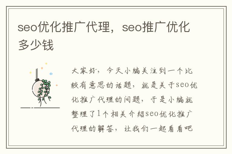 seo优化推广代理,seo推广优化多少钱