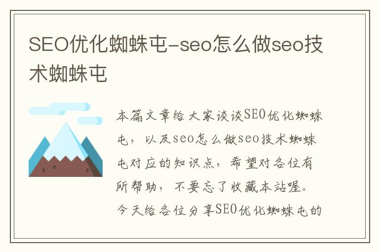 SEO优化蜘蛛屯-seo怎么做seo技术蜘蛛屯
