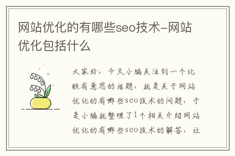 网站优化的有哪些seo技术-网站优化包括什么