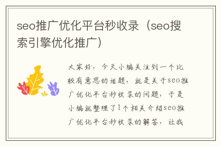 seo推广优化平台秒收录(seo搜索引擎优化推广)