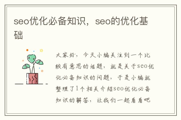 seo优化必备知识,seo的优化基础