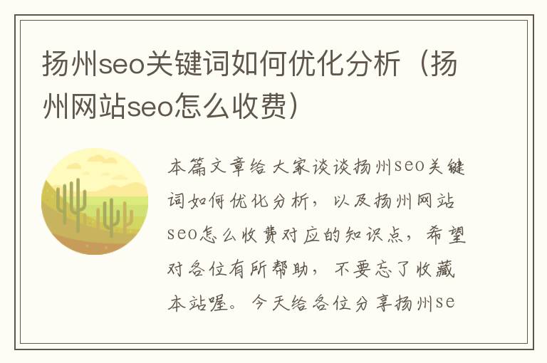 扬州seo关键词如何优化分析(扬州网站seo怎么收费)