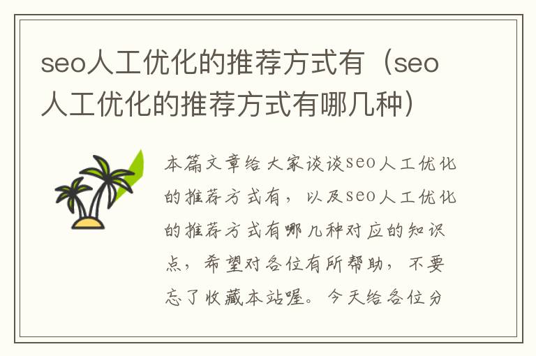 seo人工优化的推荐方式有(seo人工优化的推荐方式有哪几种)