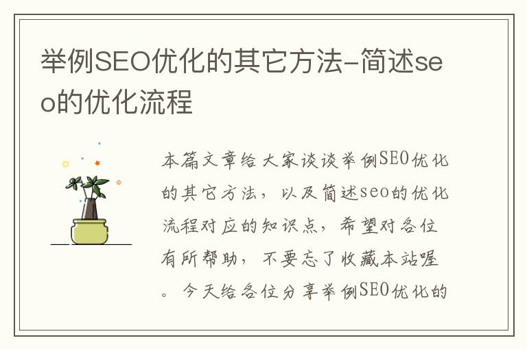 举例SEO优化的其它方法-简述seo的优化流程