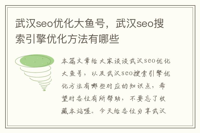 武汉seo优化大鱼号,武汉seo搜索引擎优化方法有哪些