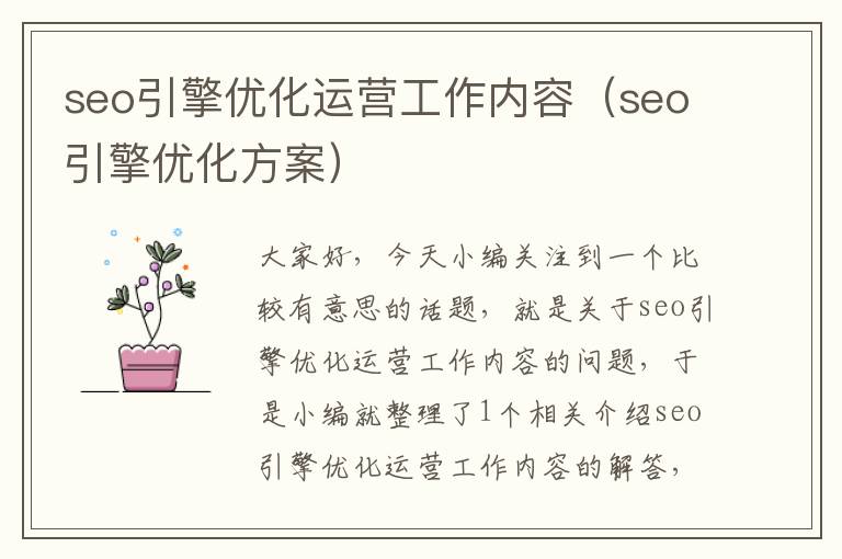 seo引擎优化运营工作内容(seo引擎优化方案)