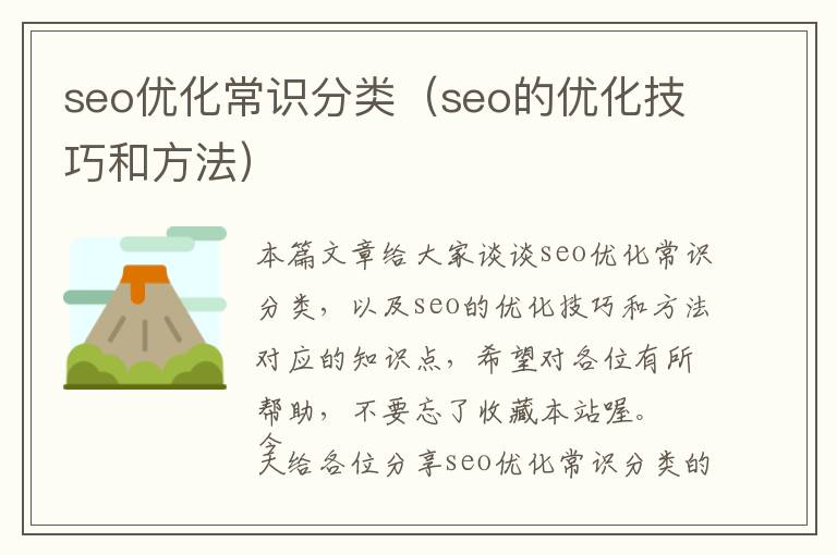 seo优化常识分类(seo的优化技巧和方法)