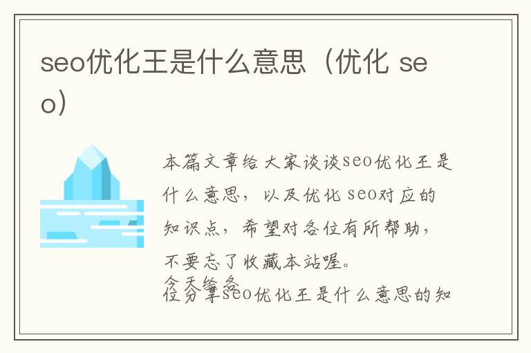 seo优化王是什么意思(优化 seo)