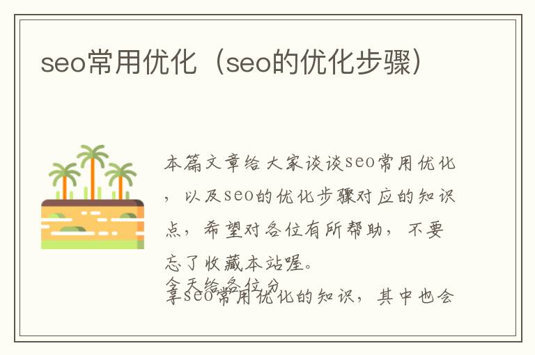 seo常用优化(seo的优化步骤)