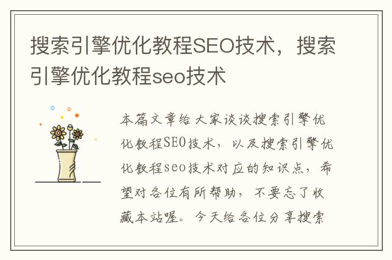 搜索引擎优化教程SEO技术,搜索引擎优化教程seo技术