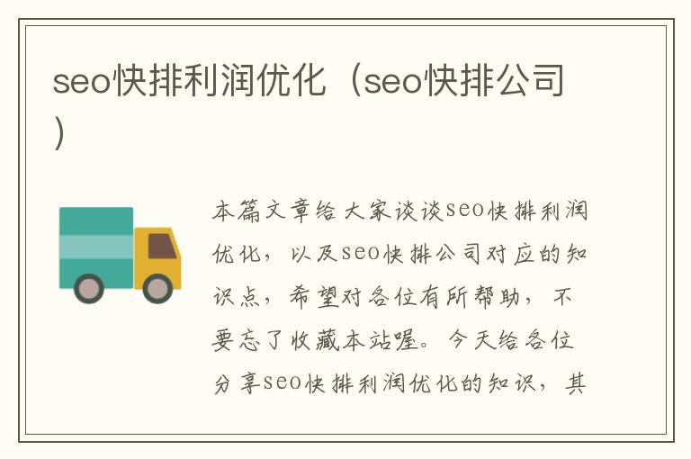 seo快排利润优化(seo快排公司)