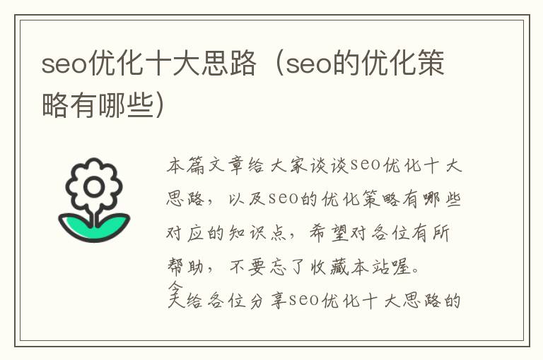 seo优化十大思路(seo的优化策略有哪些)