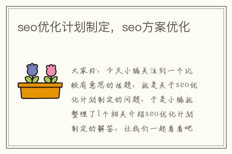 seo优化计划制定,seo方案优化