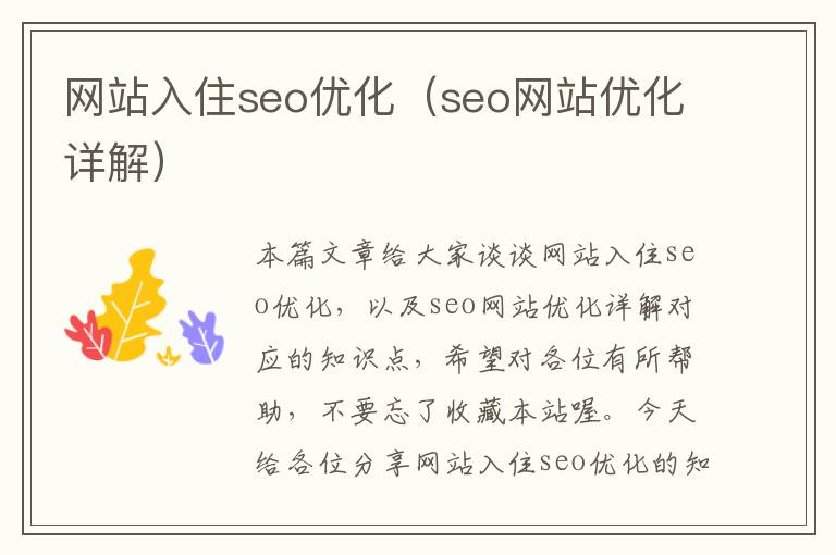 网站入住seo优化(seo网站优化详解)