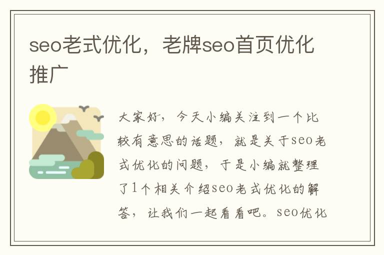 seo老式优化,老牌seo首页优化推广