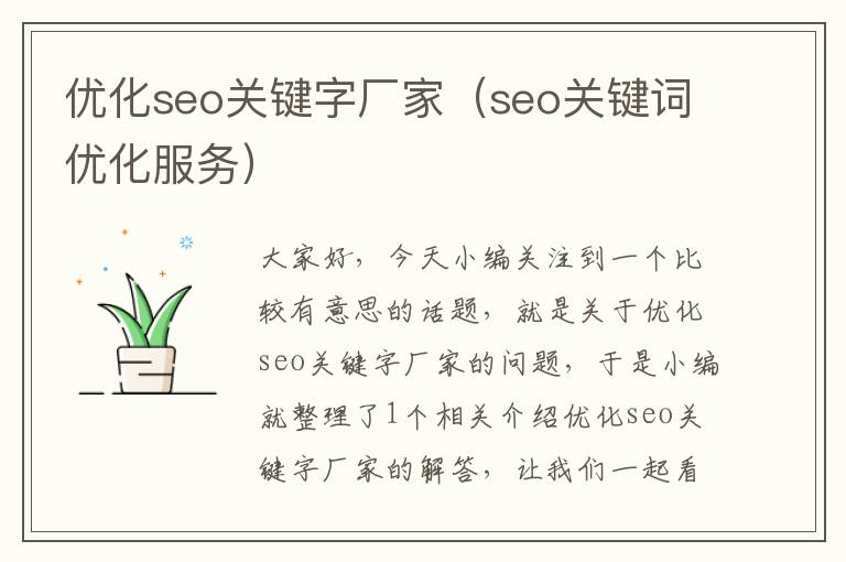 优化seo关键字厂家(seo关键词优化服务)
