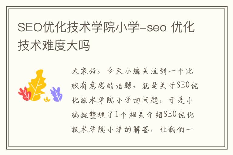 SEO优化技术学院小学-seo 优化技术难度大吗