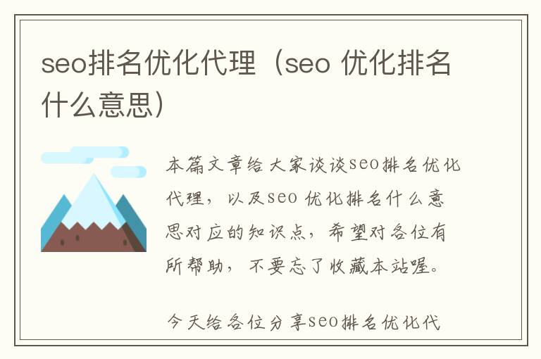 seo排名优化代理(seo 优化排名什么意思)