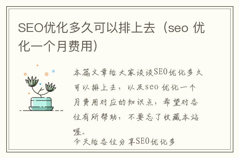 SEO优化多久可以排上去(seo 优化一个月费用)