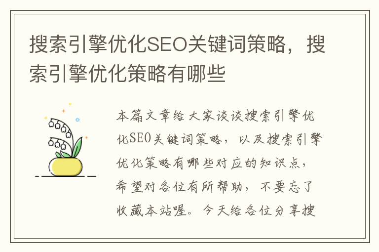 搜索引擎优化SEO关键词策略,搜索引擎优化策略有哪些