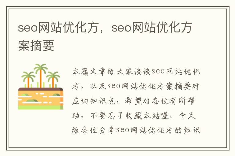 seo网站优化方，seo网站优化方案摘要