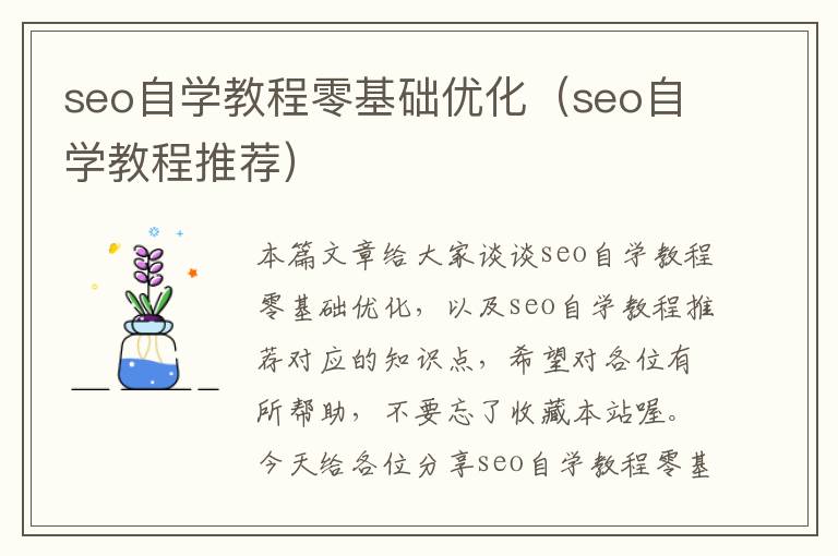 seo自学教程零基础优化(seo自学教程推荐)