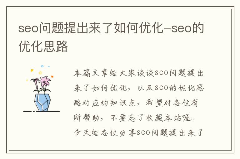 seo问题提出来了如何优化-seo的优化思路