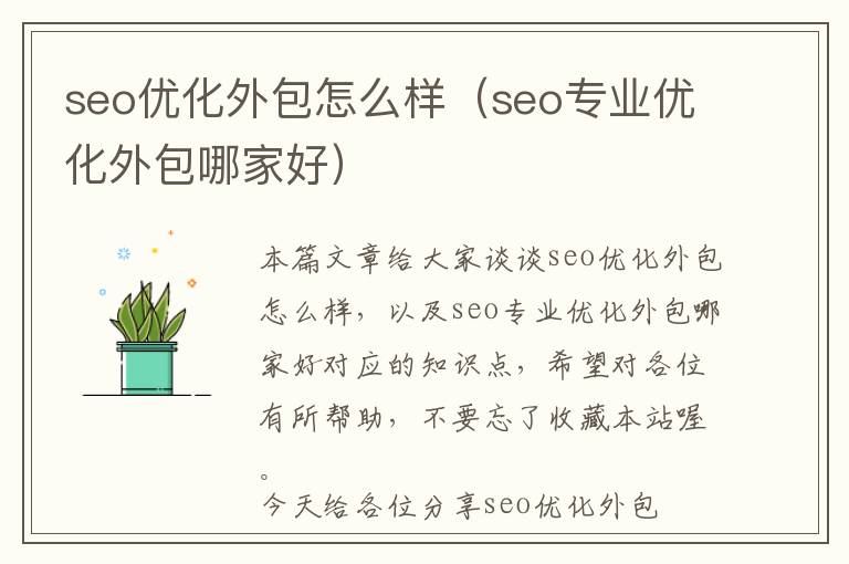 seo优化外包怎么样(seo专业优化外包哪家好)