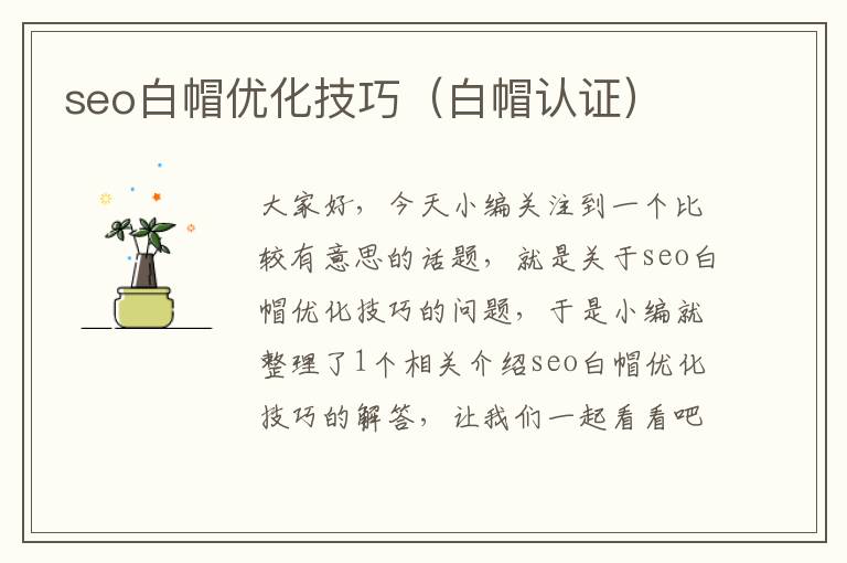 seo白帽优化技巧（白帽认证）