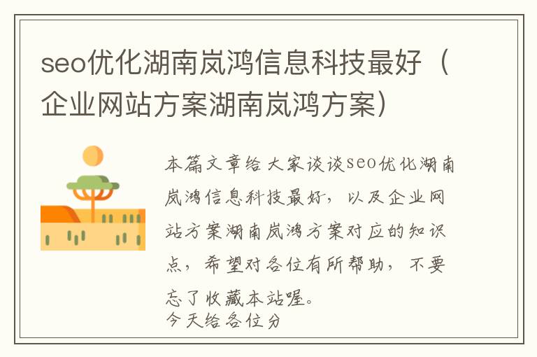 seo优化湖南岚鸿信息科技最好(企业网站方案湖南岚鸿方案)
