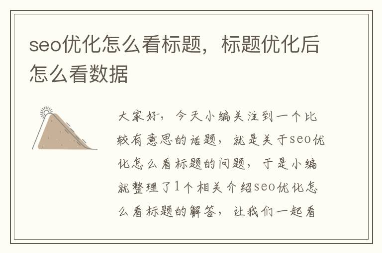 seo优化怎么看标题,标题优化后怎么看数据