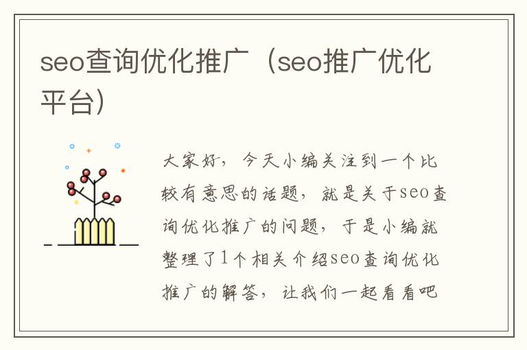 seo查询优化推广(seo推广优化平台)