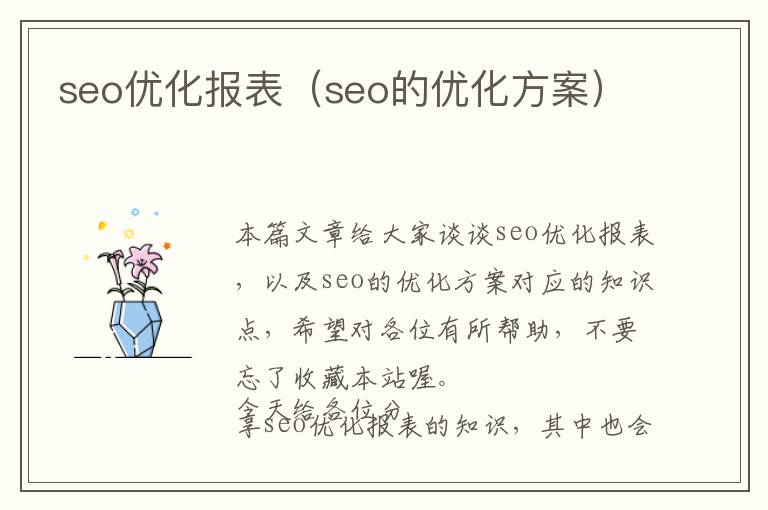 seo优化报表(seo的优化方案)