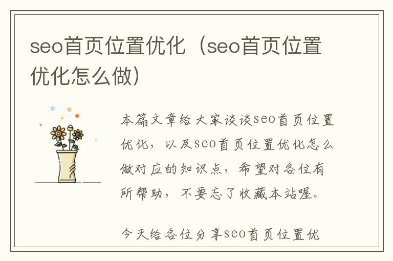 seo首页位置优化(seo首页位置优化怎么做)