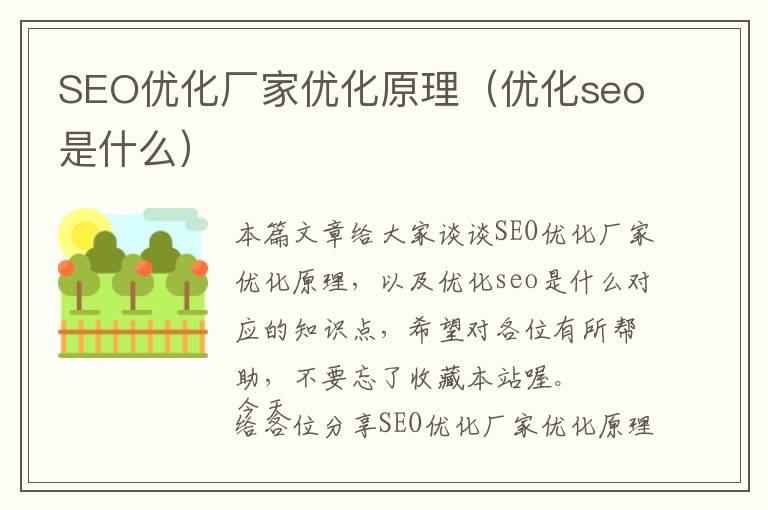 SEO优化厂家优化原理(优化seo是什么)
