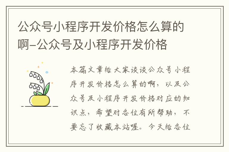 公众号小程序开发价格怎么算的啊-公众号及小程序开发价格