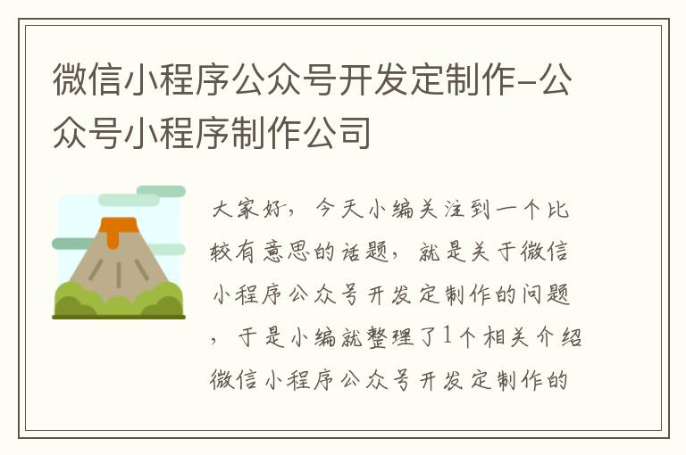 微信小程序公众号开发定制作-公众号小程序制作公司