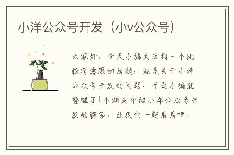 小洋公众号开发(小v公众号)